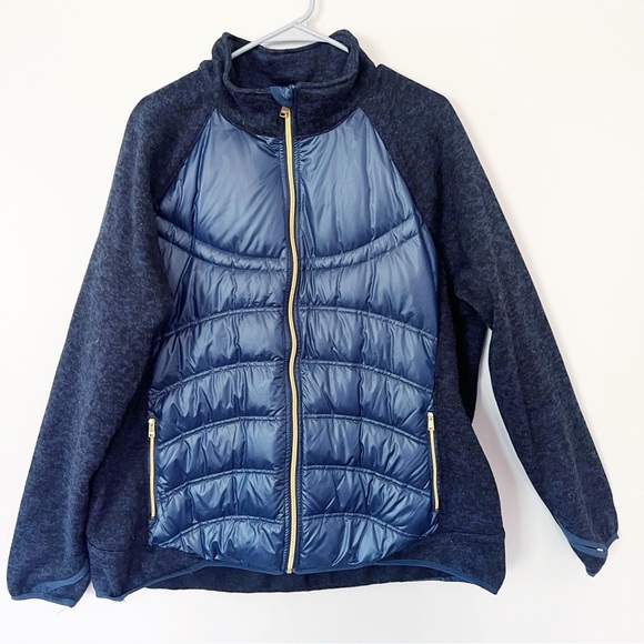 London Fog Mixed Media Down Puffer Coat Jacket XXL Navy Blue Gold Hardware 2XL - Picture 11 of 11